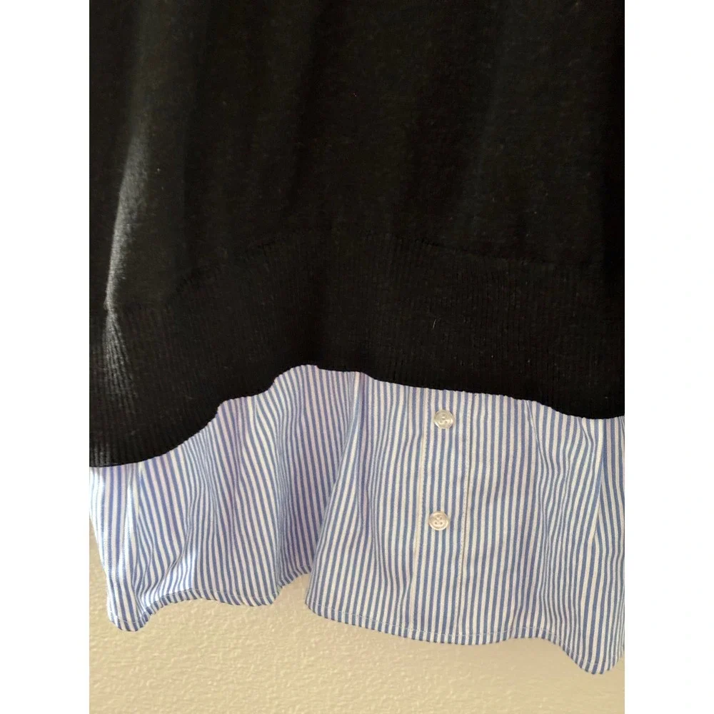 Croft & Barrow Womens Plus 2X Black Layered Sweater Blue Stripe Shirt Hem Top